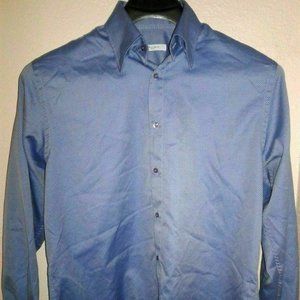 Men's Equilibrio Italia Shirt Size Medium LS Blues Geometric Stripes 100% Cotton